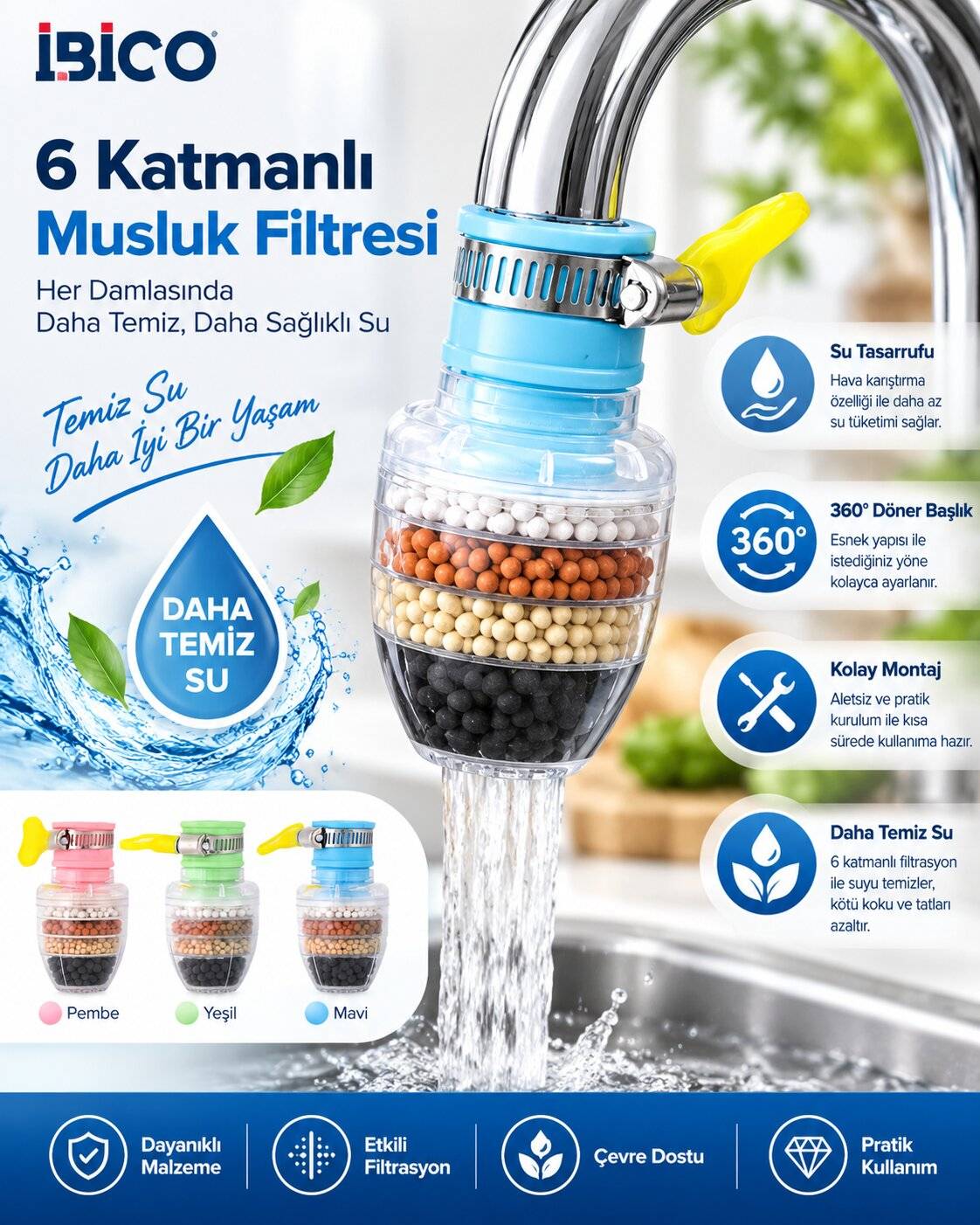 6 KATMANLI FİLTRELİ MUSLUK BAŞLIĞI